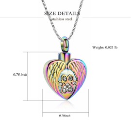 Yinplsmemory Paw Print Urn Necklace for Ashes for Pet Cremation Jewelry Angel Wing Heart Urn Locket Pendant for Dog/Cat Ashes Jewelry, Metal, stainless steel