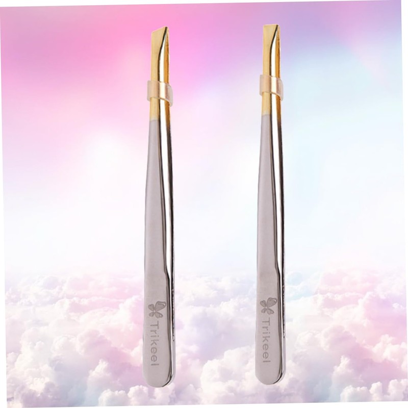 Ipetboom 1set Electroplated Stainless Steel Eyebrow Tweezers with Flat Mouth