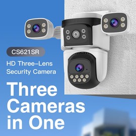 6MP Three - Lens WiFi Outdoor Panoramic Camera / 3 - Lens 720 - Degree Panorama/Two - Way Audio/Full - Color Night Vision/PTZ Control