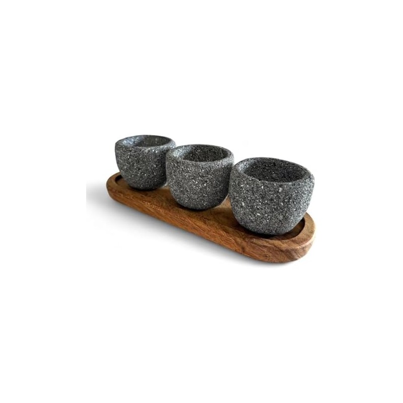 Salseros de Piedra Volcanica y base de Parota, Juego de