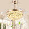 42'' Chandelier Ceiling Fan with Lights, Retractable Fan with Remote and APP, Crystal Fandelier Ceiling Fan, Dimmable LED, Reversible Motor, Quiet for Bedroom Living Room-Gold