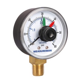 MEASUREMAN Boxed Pressure Gauge with Dial Replacement for Select Filters, 2" x 1/4" NPT Bottom, 0-60psi/4bar, 3-2-3%