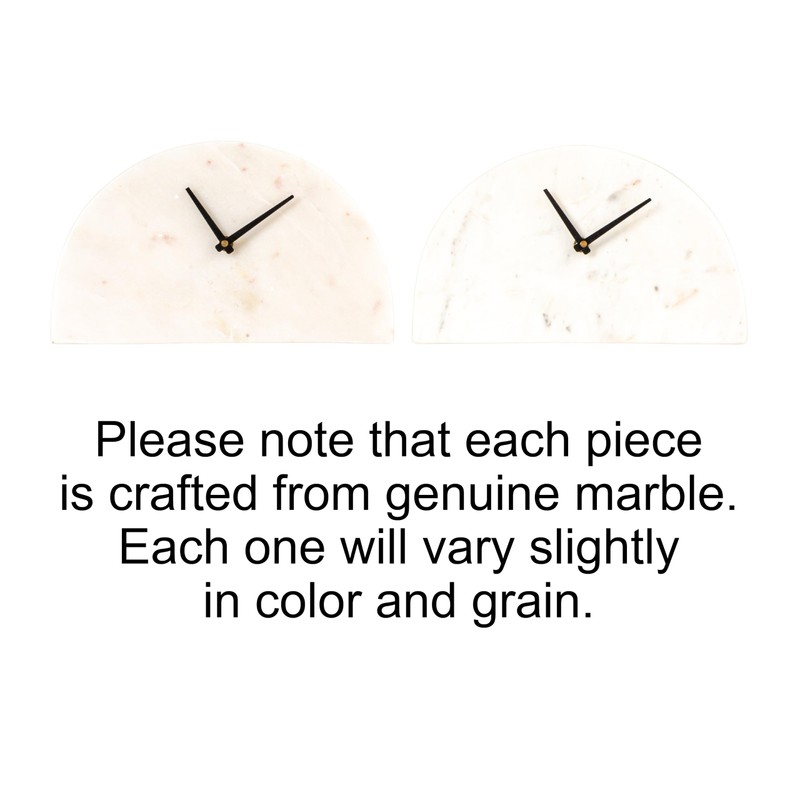 Bloomingville Decorative Half Moon Marble Mantel Clock, White and Black