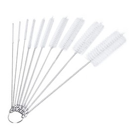 DFsucces Cup Brush, 10 Piece Set, Fine Mouth Bottle Cleaning Brush, Straw Brush, Baby Bottle Brush, Hose Dedicated Extra Fine Type, Crevice Brush, Long Tube Brush, Kitchen Spout Washing Brush, Different Diameter (White)