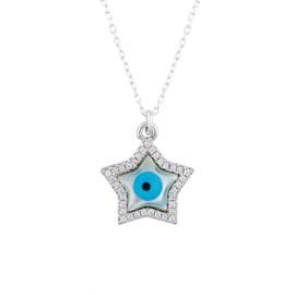 Gemkora Evil Eye Charm Pendant Necklace, Adjustable Necklace, Star Charm Pendant, Christmas Gift, Women Jewellery, Protection, Positivity, Good Luck, Length 18 inch