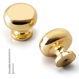 YAGU 10 Pack Polished Brass Kitchen Cabinet Knobs 1-1/8 Inch Round Solid Dresser Drawer Knob Unlacquered Gold Modern Furniture Shiny Pulls and Bright Handles Hardware for Closet Cupboard Wardrobe