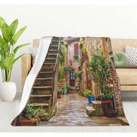 HGOD DESIGNS Italy Throw Blanket Alley in Italian old town Blanket Super Soft Flannel Throw Blanket Lightweight Plush Fuzzy Bed Blanket for Bedding Sofa and Travel 130x150cm