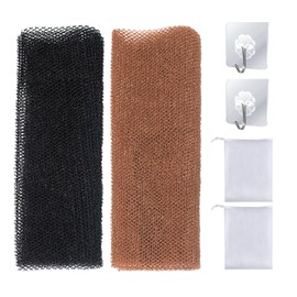 2 Pack African Mesh Sponges with 2 Foaming Bundle Pockets, 2 Transparent Hooks, Exfoliating Body Net, Shower Body Washer, Premium Nylon Washing Net, Suitable for Bathing (Black, Brown)