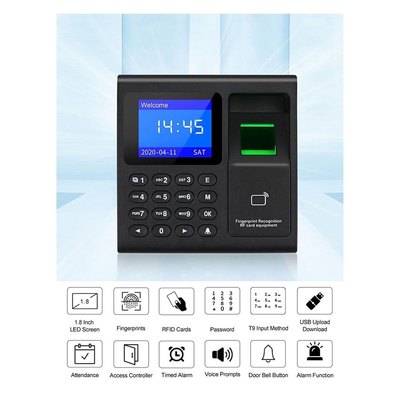 RANJOVER Fingerprint Attendance Machine+10 Cards Access Control Electric Time Clock