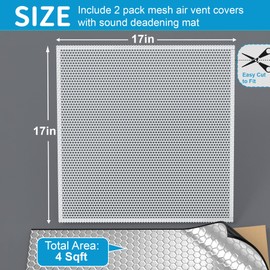 Air Jade Sound Deadening Kit for Vent, Sound Deadener and Mesh Vent Cover for Vent Soundproofing and Vibration Dampening, Includes 4 sqft Sound Deadening Mats & 2 Pcs Vent Covers 17 x 17 in, White