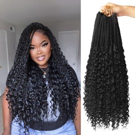Goddess Box Braids Boho Braids Crochet Hair For Black Women Pre Looped, Knotless Boho Crochet Braids With Curly Ends, Bohemian Crochet Hair Box Braids(24 Inch (Pack of 8), #1)