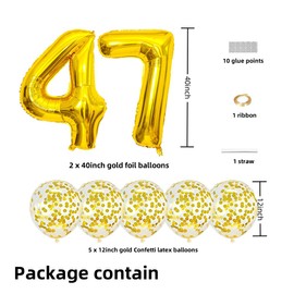 Gold 47 Foil Balloons 40" Jumbo Foil Balloons Confetti Balloons for 47th Birthday Wedding Anniversary Party Decorations
