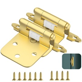 1/2" Overlay Self Closing Cabinet Hinges for Kitchen Cabinet Door, 50 Pack 25 Pairs Semi-Concealed Face Mount Cupboard Self-Closing Cabinet Hinges with Upgraded Screws (50, Gold)