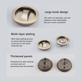 Betensh Sliding Door Lock Orbicular Pocket Door Lock Invisible Built-in Door Lock for Bathroom Privacy 57 mm Bronze