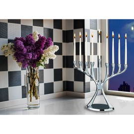 Rite Lite Antique Aluminum Shiny Silver Hanukkah Menorah, 9 inch Aluminum - Modern & Luxurious Candleholder Jewish Holiday Party Favors Decorations Judaica Festival of Lights Gifts Menora
