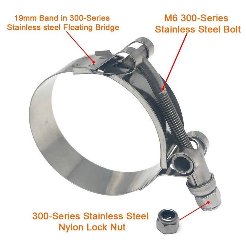 ISPINNER 2 Pack 3.5 Inch Stainless Steel T-Bolt Hose Clamps,