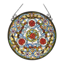 RADIANCE goods Floral Tiffany-Glass Window Panel 24" Wide