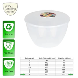 4 Pint Pudding Basin and Lid Plastic Pudding Basin 2.27l (4pt) Large Size Food Safe Steaming Bowls Mixing Bowl Clear