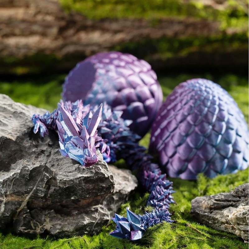 DAVBNM 3D Printed Dragon in Egg, Articulated Crystal Dragon with