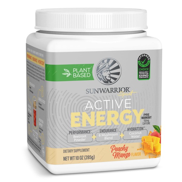 Sunwarrior Plant-Based Preworkout Powder Hydration Blend | Coconut Water Mushroom Blend Soy Free Sugar Free Gluten Free Dairy Free Synthetic Free | Peach Mango 30 Servings | Sport Active Energy