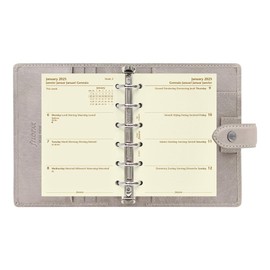 Filofax Malden Organizer, Pocket Size, Stone - Tactile, Full-Grain Buffalo Leather, Six Rings, Cotton Cream Week-to-View Calendar Diary, Multilingual, 2025 (C025812-25)