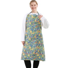 APRONNER Cotton Linen Baking Plus Size Aprons for Women with Pockets Kitchen Cooking, Colorful Floral, Large
