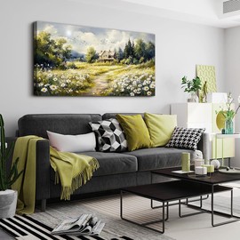 ERQINHUA Large Wall Art For Living Room Canvas Wall Decor For Bedroom Office Field Scenery Flower Watercolour Painting Farmhouse Decorations Wall Pictures Artwork Ready To Hang Home Decor 24"X48"