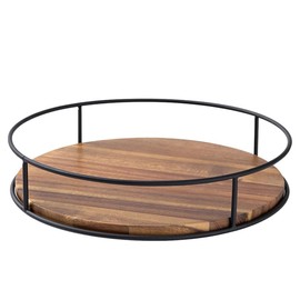 360° Rotating Kitchen Countertop Storage with Steel Sides, Black Bamboo Spice Carousel Organizer, Modern Bamboo Lazy Susan for Spices, Cosmetics & Essentials