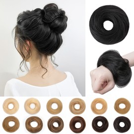 SEGO Pro Hair Pieces for Women and Girls Real Human Hair Bun Hairpiece Elastic and Easy Wear 17g Straight (Jet Black)