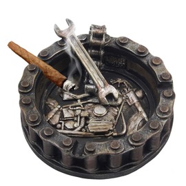 Neletao Vintage Motorcycle Chain Ashtray with Wrench & Bike Motif - Perfect for Biker Bars, Harley Shops, or Smoking Rooms - Unique Gift for Men, Mechanics, or Smokers (B)