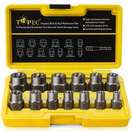 13+1 Piece Impact Bolt & Nut Remover Set - 3/8" Drive with Nut Extractor Socket, Hex Adapter, and Bolt Remover Tool for Damaged, Rusted, or Rounded-Off Bolts, Nuts, and Screws