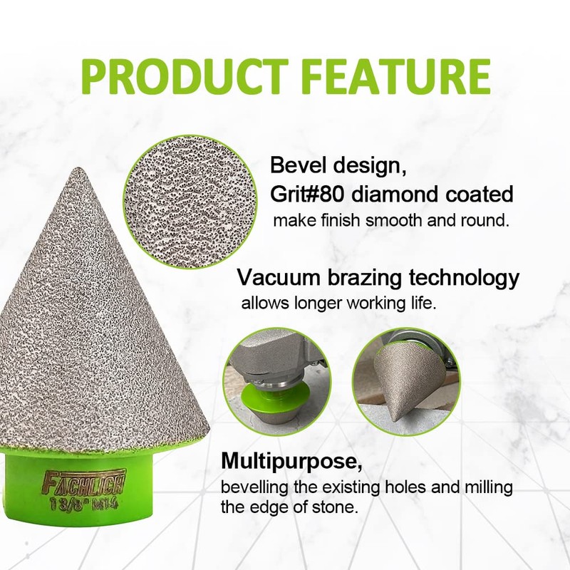 FACHLICH Diamond Cone Tile Bits 35mm 2pcs Diamond Beveling Chamfer