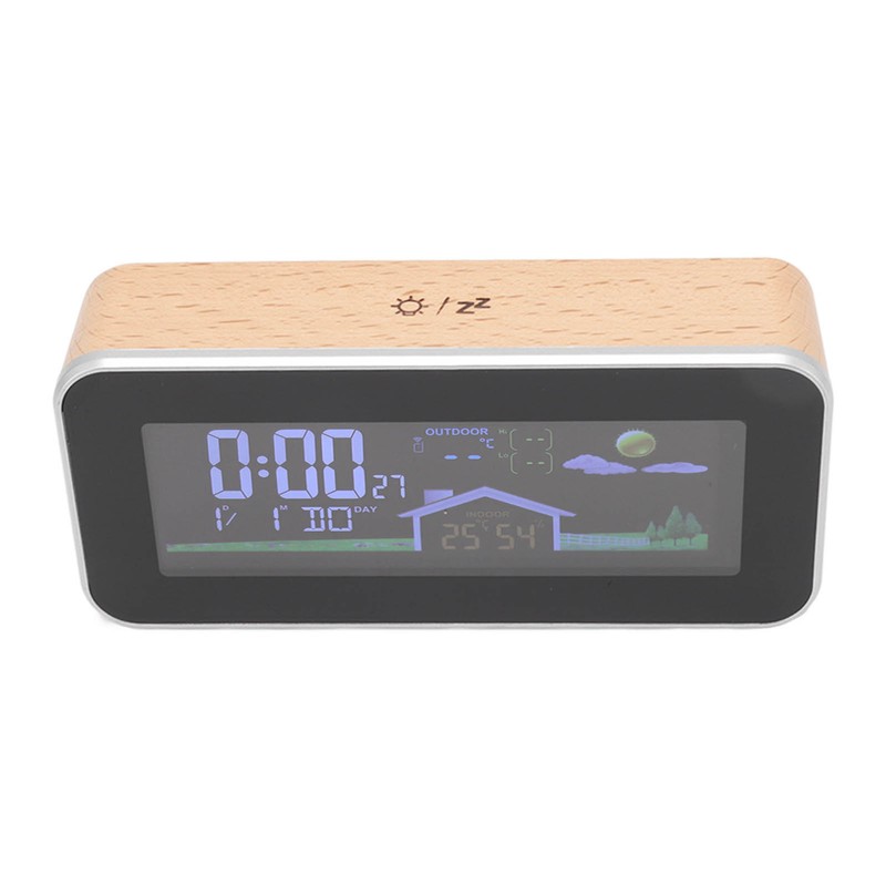 Digital Projection Alarm Clock VA HD Color Screen Wooden Weather