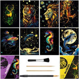 Night Glowing Scratch Art Paper Pad, Glow in Dark Engraving Arts Kit, Luminous Scratchboard Scratch Paper Rainbow Painting Sketch, Adult Craft Activity, Mindful Relaxation