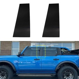 Possbay Polycarbonate Car Side Window Pillar Posts Tirm Covers for Ford Bronco 4-Door 2021 2022 2023, Glossy Piano Black, UV Treated, 2pcs