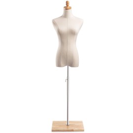 Female Display Dress Form Mannequin in Natural Canvas on Modern Wood Flat Square Base by TSC (Natural, Medium)