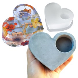 Wehous Valentine Resin Molds, Heart Shape Candle Holder Silicone Mold, 3D Love Heart Valentine Tealight Candle Holder Jewelry Plate Molds, Concrete Cement Epoxy Casting Craft Molds Home Decor