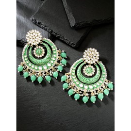 Aheli Traditional Mint Pearl Kundan Studded Dangle Chandbali Earrings Ethnic Fashion Jewelry Gift for Women