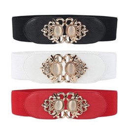 Swtddy 3 Pack Womens Vintage Wide Elastic Stretch Waist Belt For Dresses (Black+White+Red, Suit For Waist Size 36"-45")