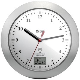 Mebus 41124 Wireless Wall Clock 17 cm x 6 cm Silver Suitable for Bathroom/Wet Rooms