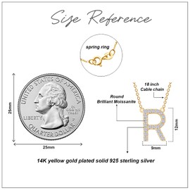 Wishrocks 1/4 Carat Round Cut Lab Created Moissanite Diamond Initial Necklace for Women, 925 Sterling Silver Letter R Pendant Necklace in 14K Yellow Gold Plating with 18" Chain (G-H/VVS1, 0.25 Cttw)