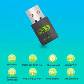 Adaptador Negro Teldaykemei 5g Wifi + Bluetooth Para Pc 600 Mb