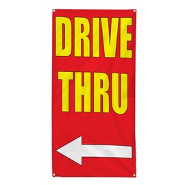 Vertical Vinyl Banner Multiple Sizes Drive Thru with Left Arrow Business Outdoor Weatherproof Industrial Yard Signs 6 Grommets 72x36Inches
