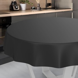 ANRO Oilcloth Tablecloth, Washable, Oilcloth, Garden Tablecloth, Outdoor, Indoor, Round, 100 cm, Cut Edge, Black