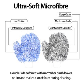 Kinwodon 2 Pcs Car Wash Mitt Glove, Detailing Microfibre Wash Mitts for Car Washing, Ultra Soft & Anti Scratch Car Cleaning Glove with Elastic Wrist Cuffs, Polishing Glove for Car (Blue & Black)