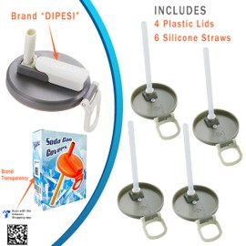 4 Pack Reusable Soda Can Lids with Silicone Straws – BPA-Free, Airtight Seal, Spill-Proof, Easy to Use, Fits Standard 12oz & 16oz Cans(Gray_white)