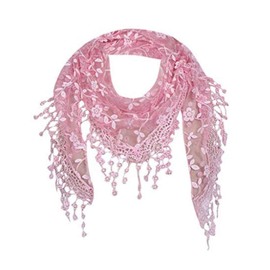 Cotchear Lace Scarf Floral Crochet Lightweight Tassel Sheer Wrap Scarves Shawl (Pink)
