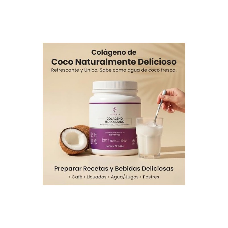 Vitasei Colágeno Hidrolizado Polvo Péptidos Resveratrol Vitamina Apoyo Cabello Piel
