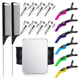 Eleqldwen 8 PCS Parting Ring Hair Selecting Ring 6 Hair Sectioning Styling Clips Hair Parting Tool 2 Rat Tail Braiding Combs