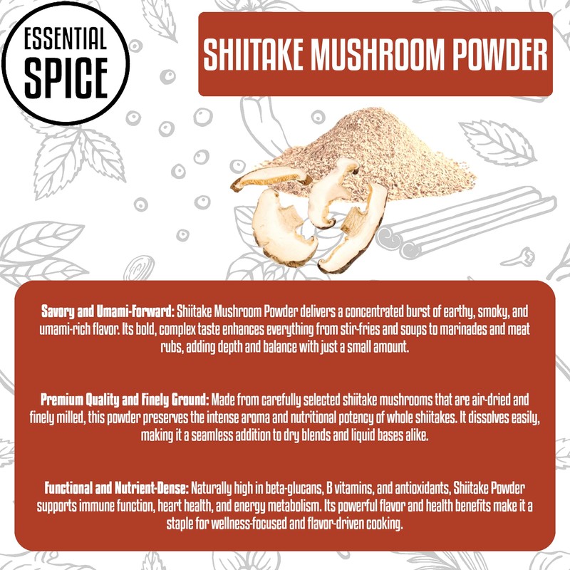 Essential Spice Shiitake Mushroom Powder – Deep Umami Flavor, Finely